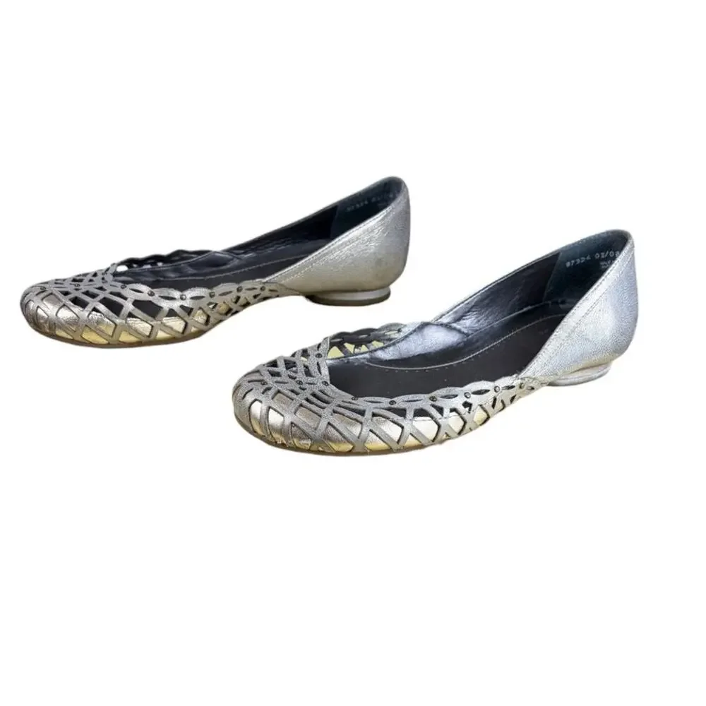 Clarks Metallic Silver Gold Laser Cut Ballet Flats Womens Size 7 Comfort